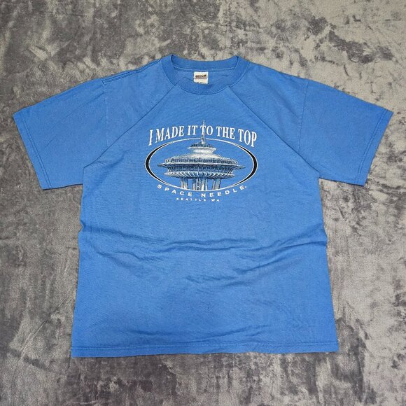 Y2K Seattle Washington Space Needle Tourist T-Shirt Size Medium Washed Blue - Picture 1 of 7